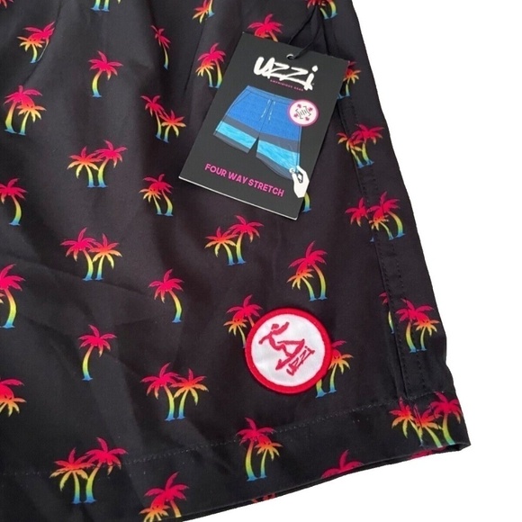 Uzzi Men's Coco Cay Swim Trunks; Black w/ Rainbow Palm Trees; Size M; NWT ($50) - Picture 3 of 6
